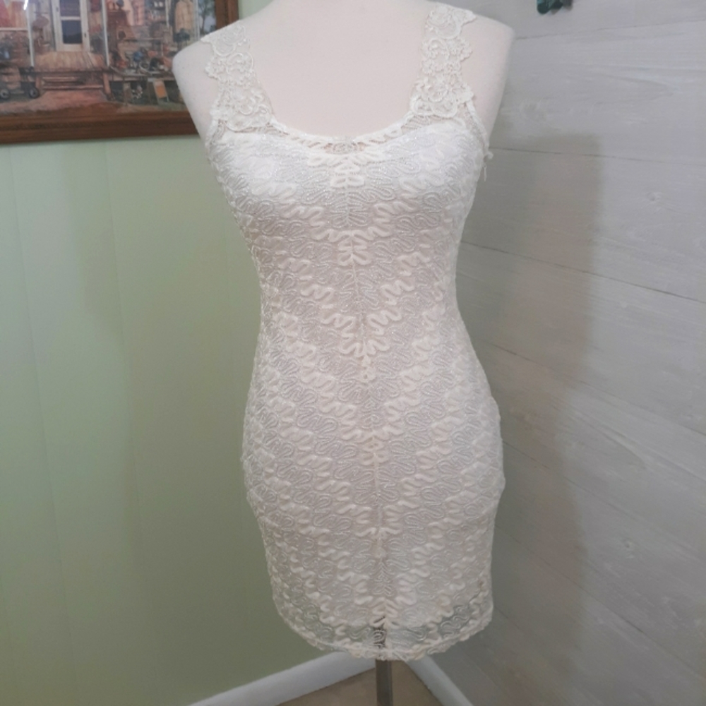 Free people bodycon metallic lace dress sz XS *Q - Picture 2 of 8
